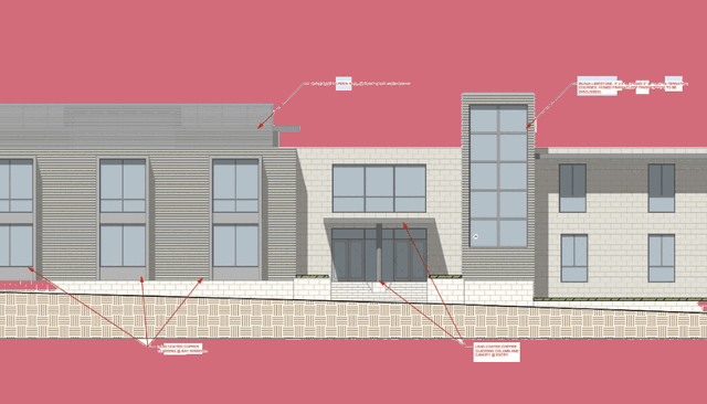 Southwest elevation of the new building