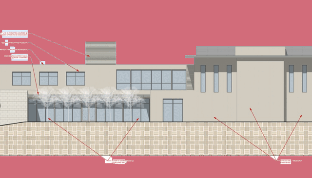 Northeast elevation of the new building