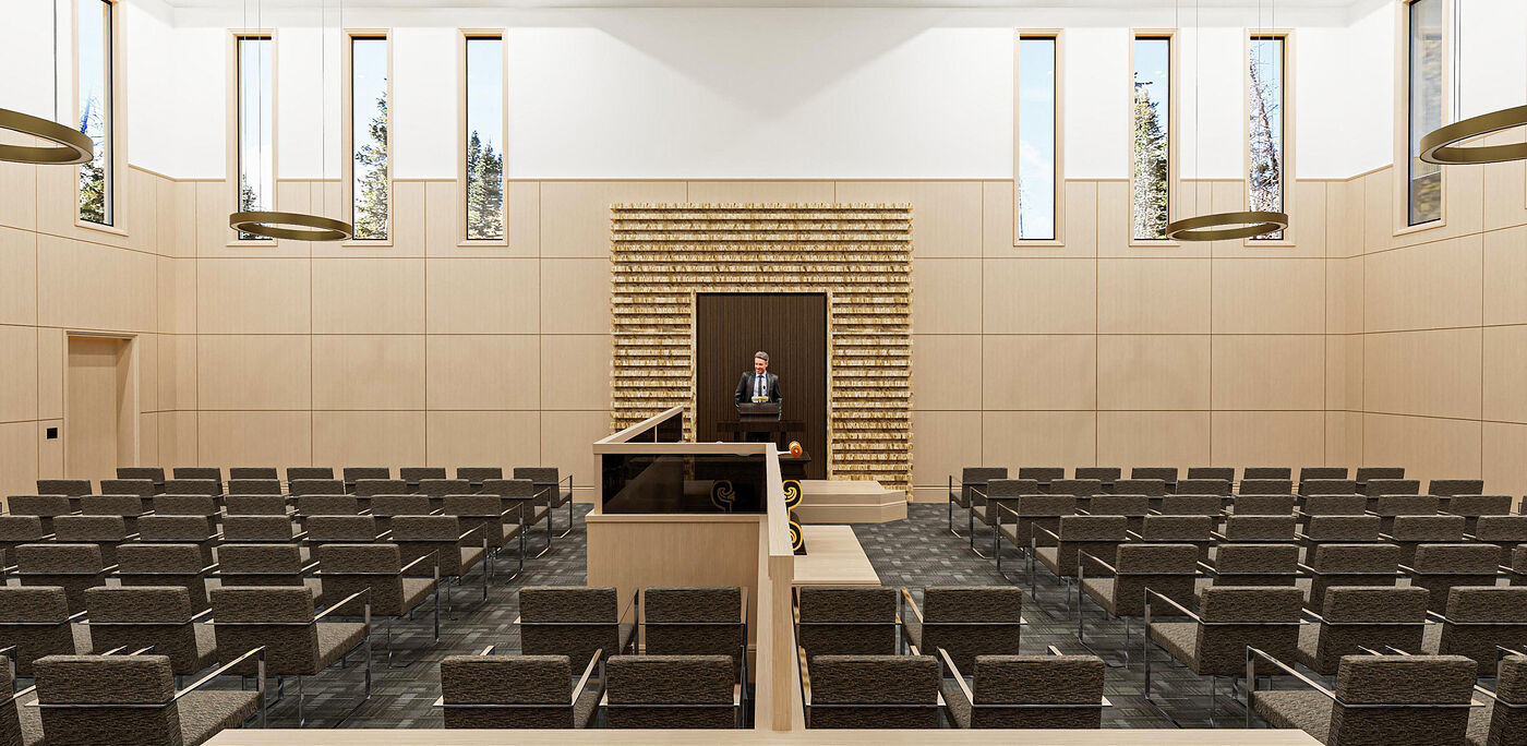 Rendering of the sanctuary facing the ark